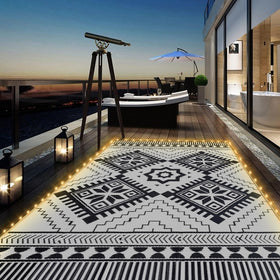 DiiKoo waterproof outdoor rug with LED strip for patio ambiance and durability