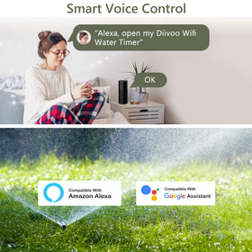 Diivoo timer with Alexa and Google compatibility for hands-free watering.