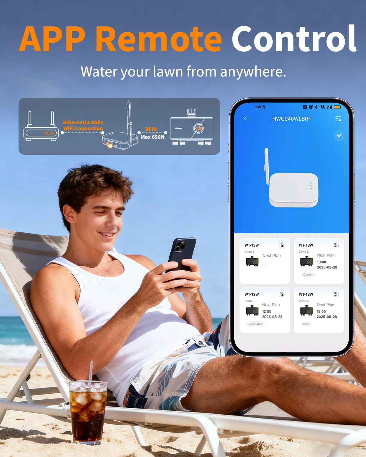 Diivoo timer with Alexa and Google compatibility for hands-free garden control
