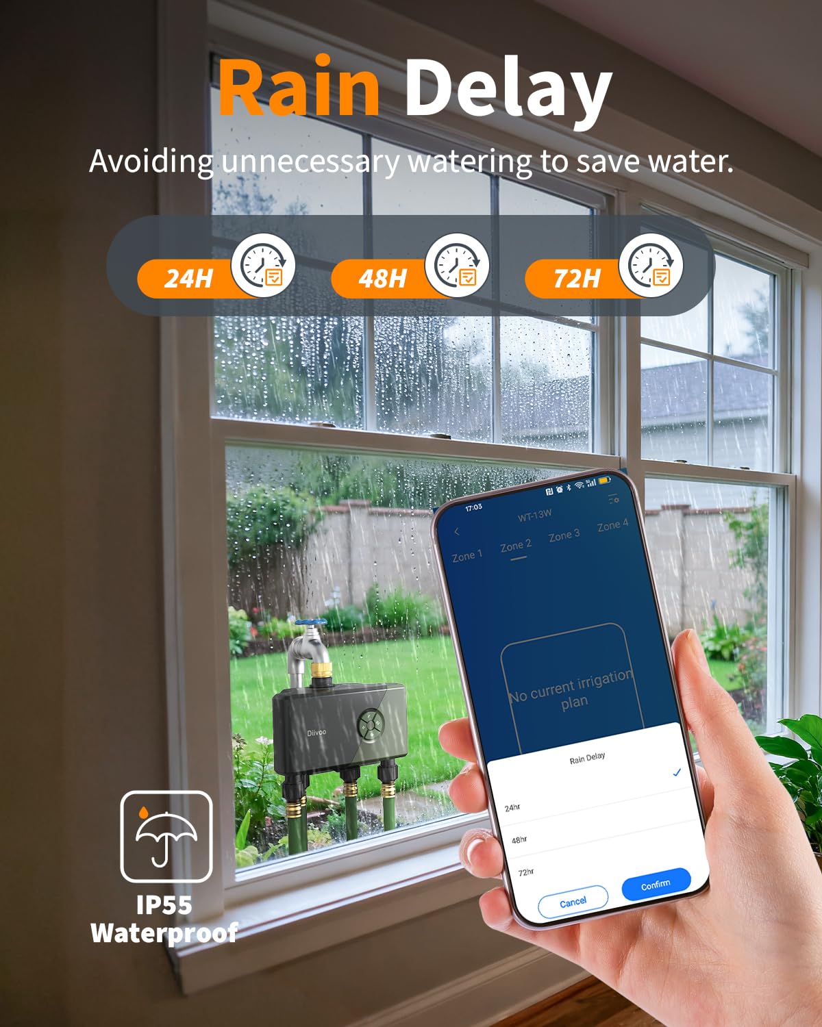 Diivoo timer features durable brass inlet for weatherproof operation