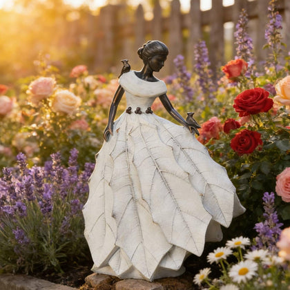 DiliComing fairy garden statue featuring a maiden in a ruffle dress for outdoor charm.