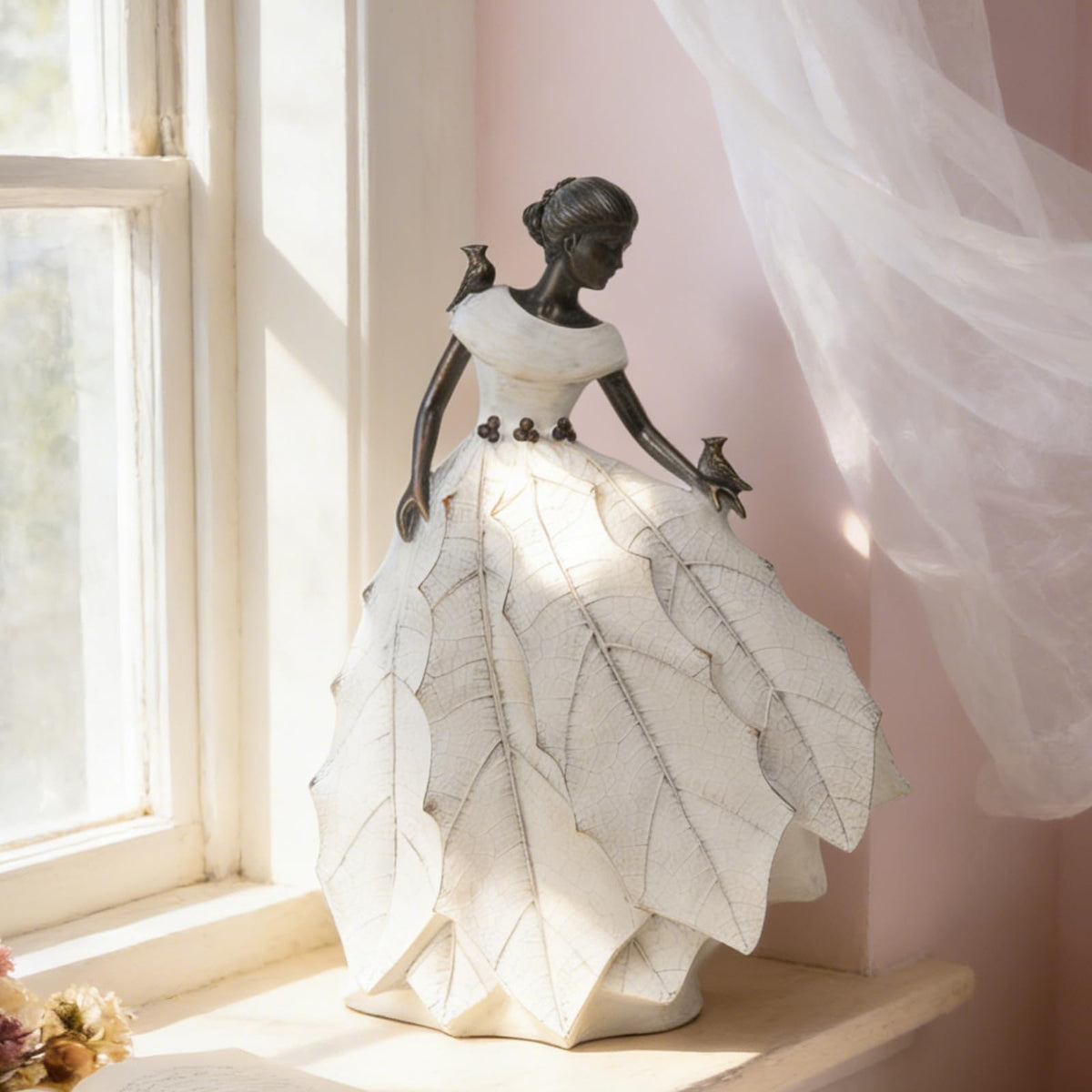 DiliComing white maiden statue with a ruffle skirt brightens shelves and desks.