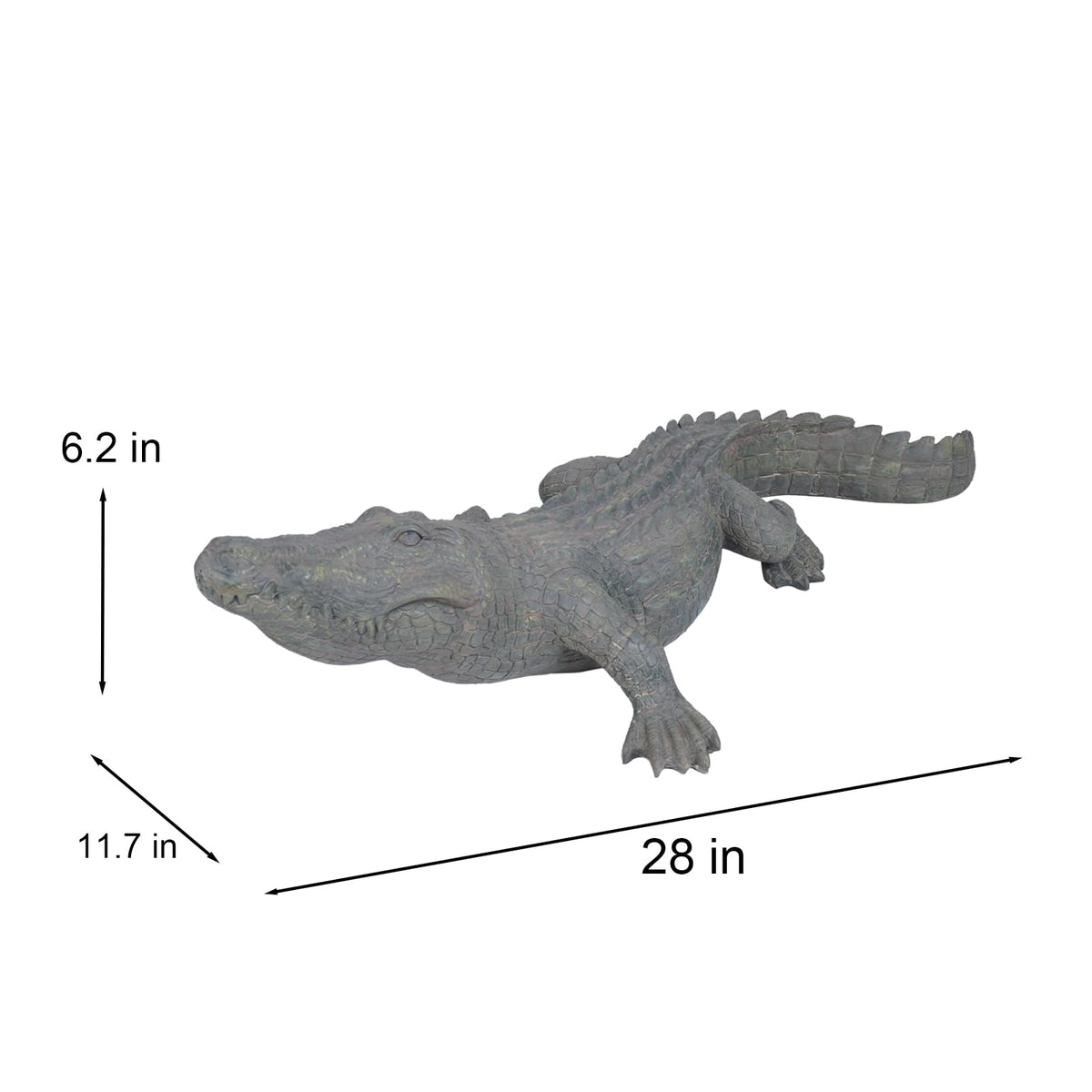 DiliComing alligator statue stalking pose adds dramatic wildlife detail to garden.