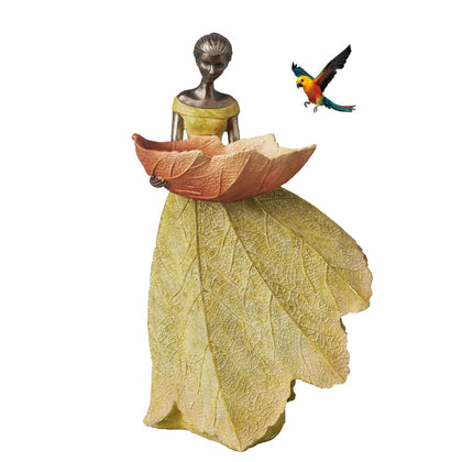 DiliComing fairy garden statue bird feeder in yellow adds outdoor charm and practicality.