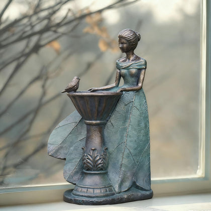 DiliComing fairy outdoor statue birdbath invites birds to your garden.