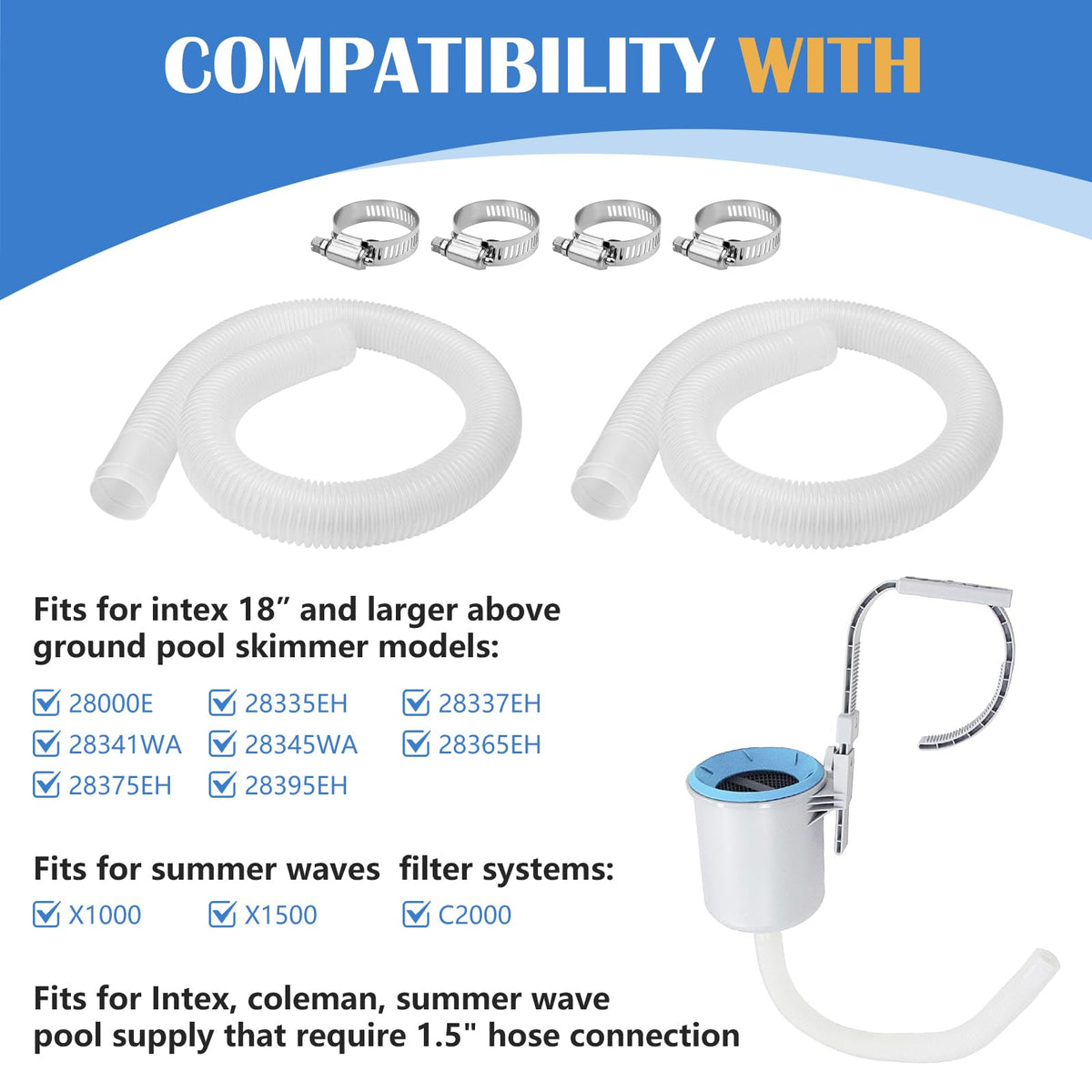 Dimakung hose clamps included, 4-pack for secure connections