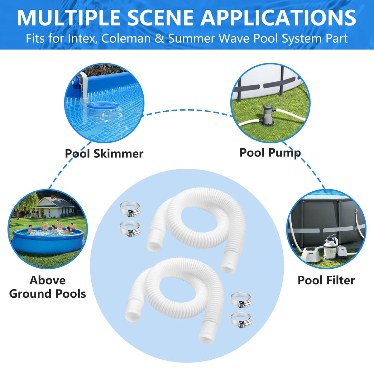 Dimakung PP material pool hose, durable and sun-resistant.