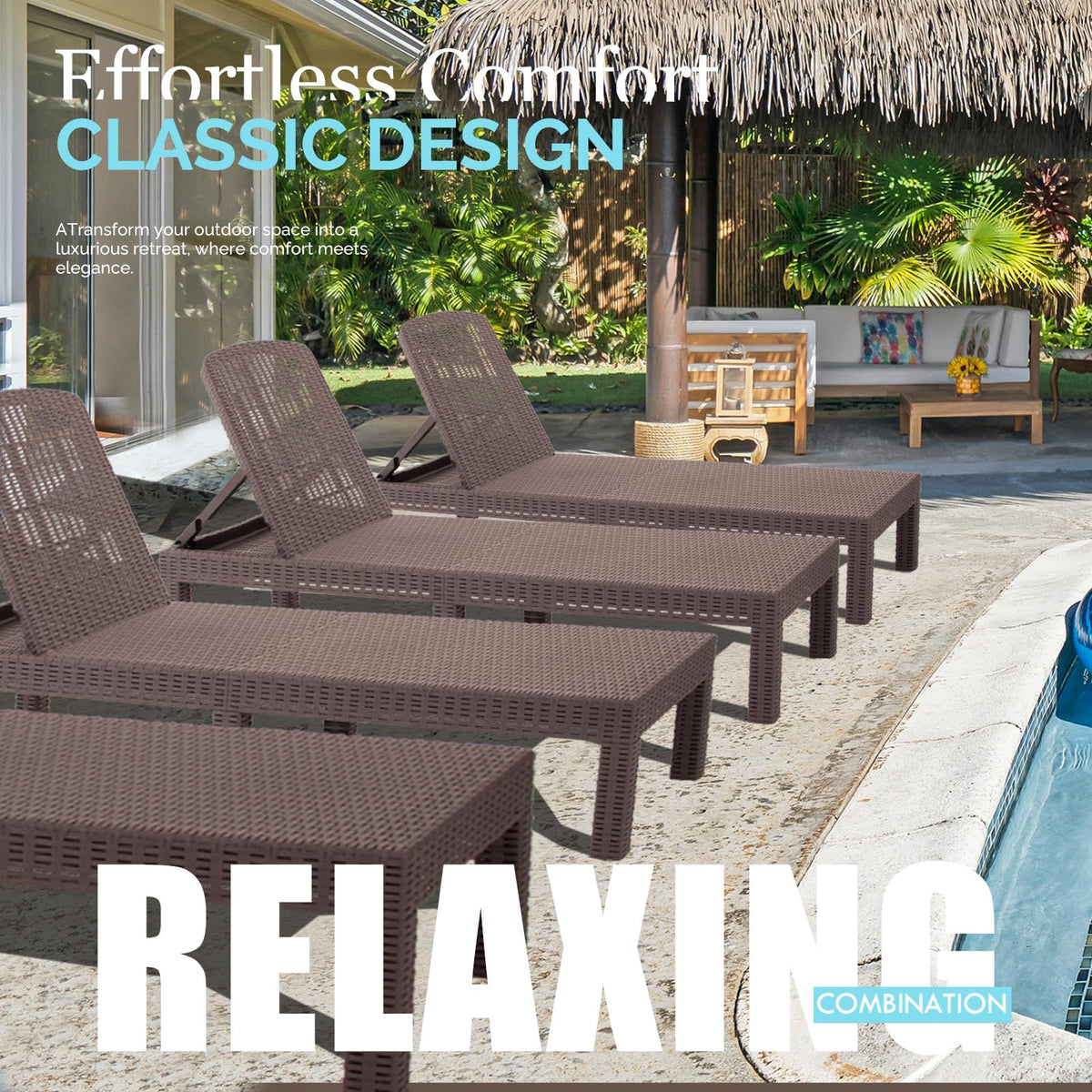 DIMAR GARDEN outdoor relaxation scene with beach chair in sun.