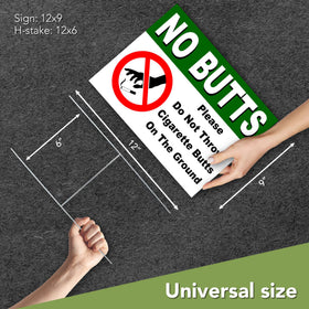 DIMARONGTON 2pc no cigarette butts sign yard—back view for full visibility from any angle