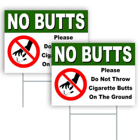 DIMARONGTON 2pc no cigarette butts sign yard—front view to deter litter in outdoor areas