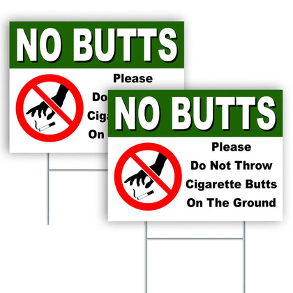 DIMARONGTON 2pc no cigarette butts sign yard—front view to deter litter in outdoor areas