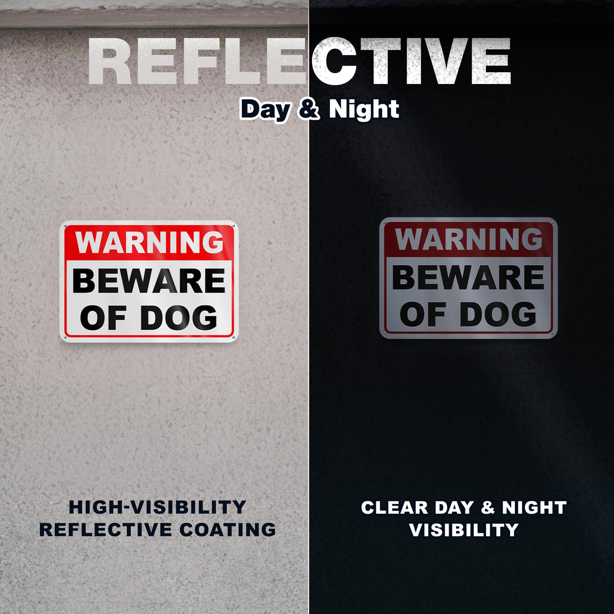 DIMARONGTON Beware of Dog Sign 8x12 reflective detail catches headlights for night readability.