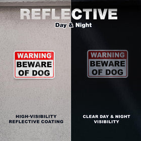 DIMARONGTON Beware of Dog Sign 8x12 reflective detail catches headlights for night readability.