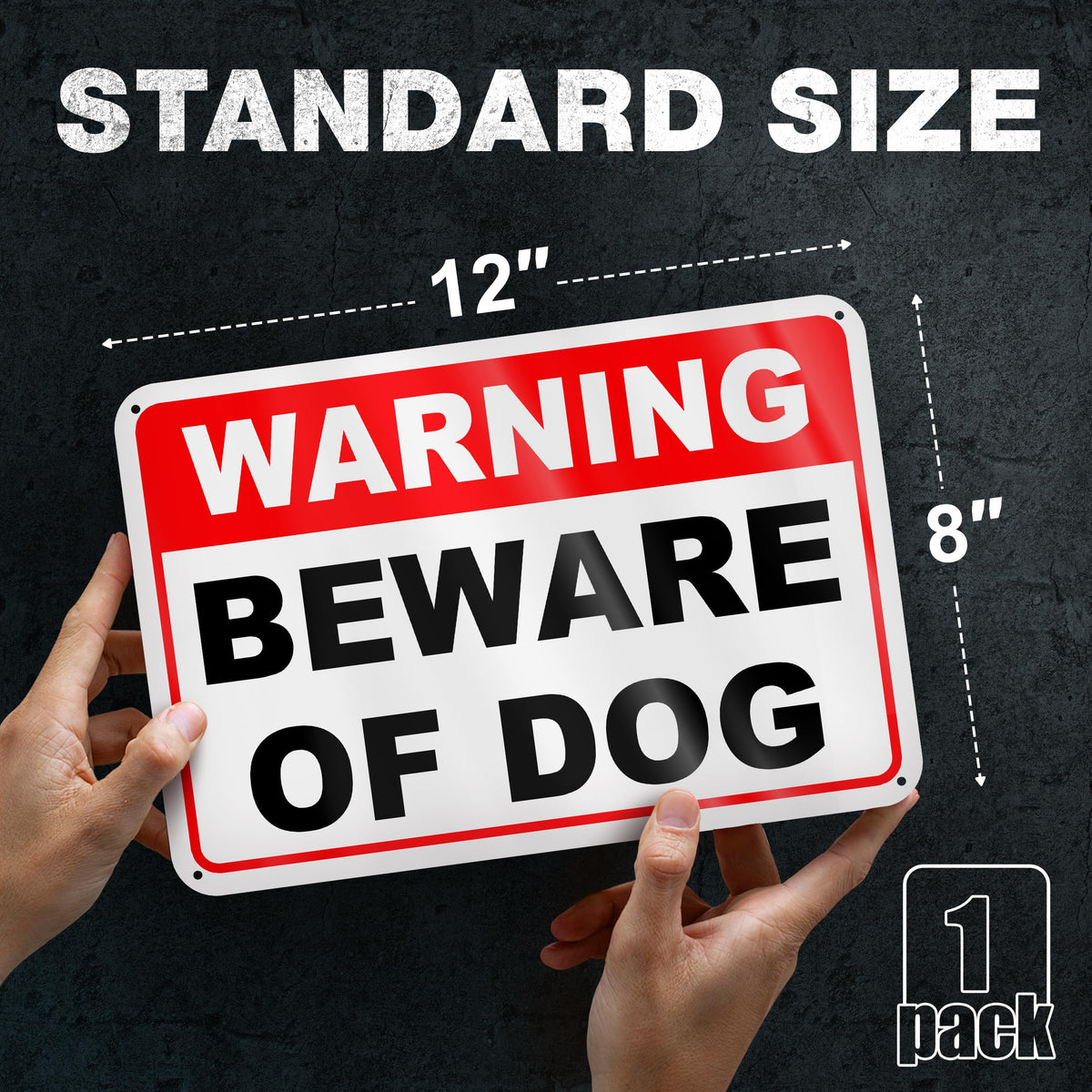 DIMARONGTON Beware of Dog Sign 8x12 side view demonstrates rugged aluminum construction.