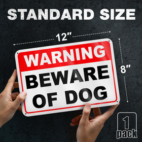 DIMARONGTON Beware of Dog Sign 8x12 side view demonstrates rugged aluminum construction.