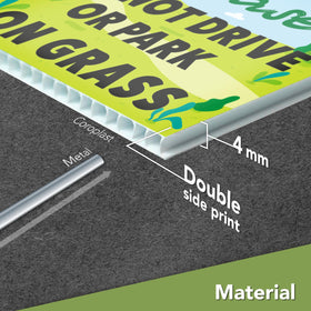 Dimarongton coroplast no-parking sign—durable for outdoor conditions.