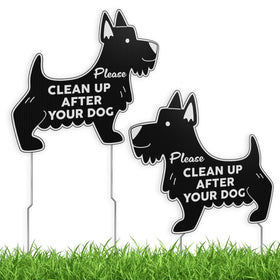 DIMARONGTON dog sign stake front view, 11x10 inches, high contrast silhouette