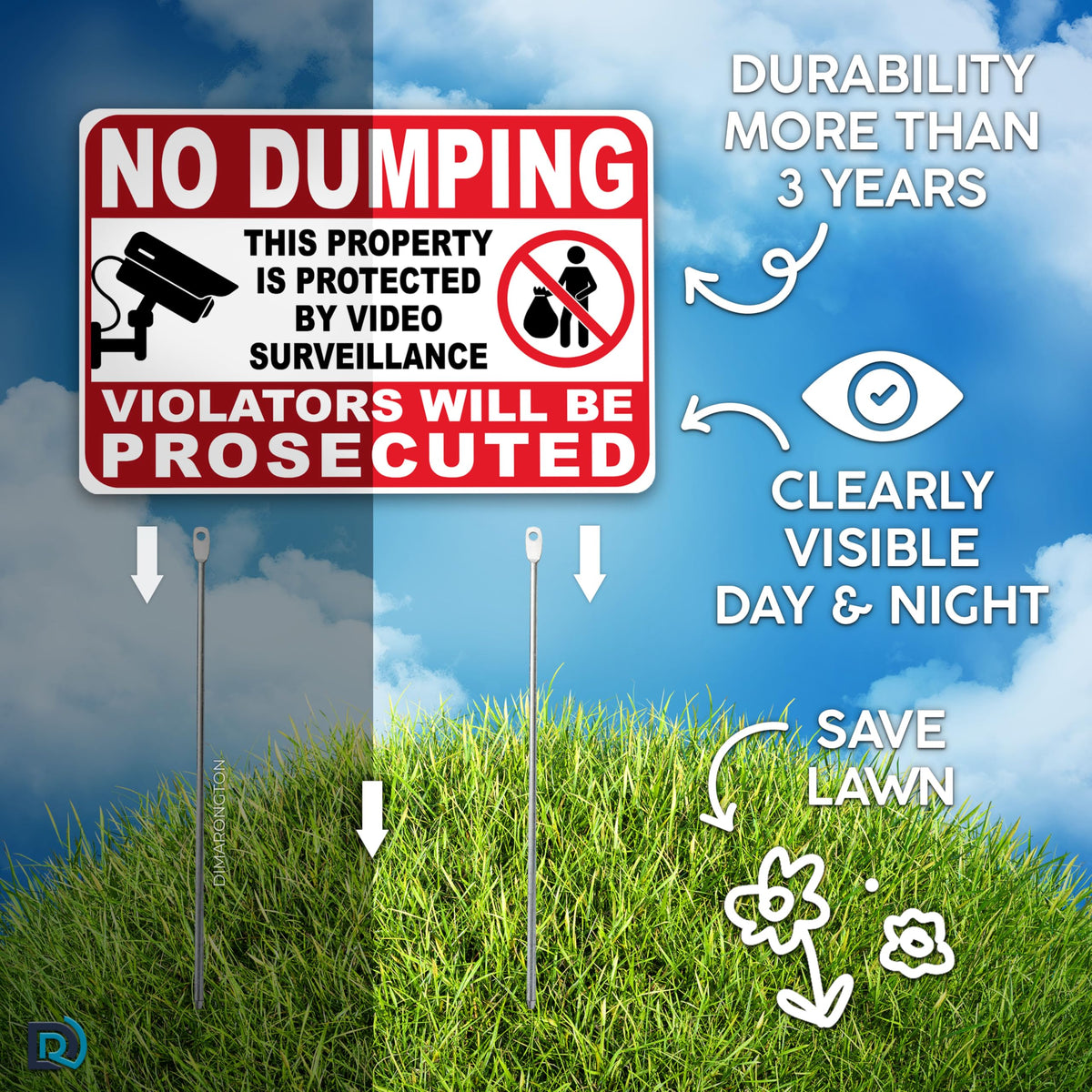 DIMARONGTON installation-ready signs simplify mounting on yard fences.