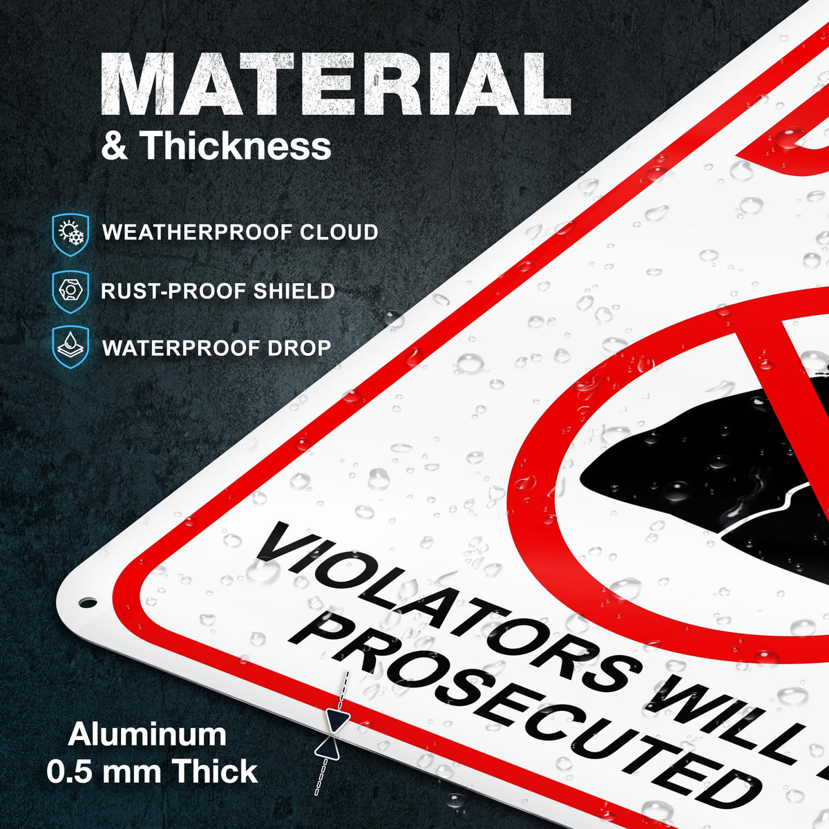 DIMARONGTON No Dumping Sign aluminum material emphasizes durable outdoor use.