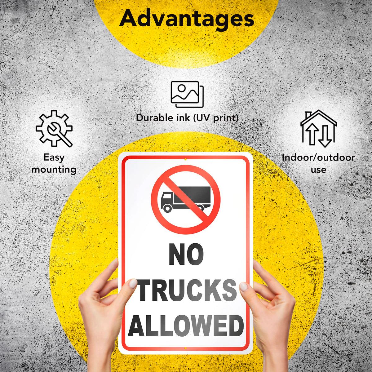 DIMARONGTON No Trucks Sign with pre-drilled holes simplifies quick mounting.