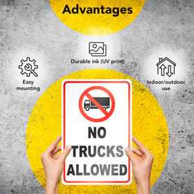 DIMARONGTON No Trucks Sign with pre-drilled holes simplifies quick mounting.