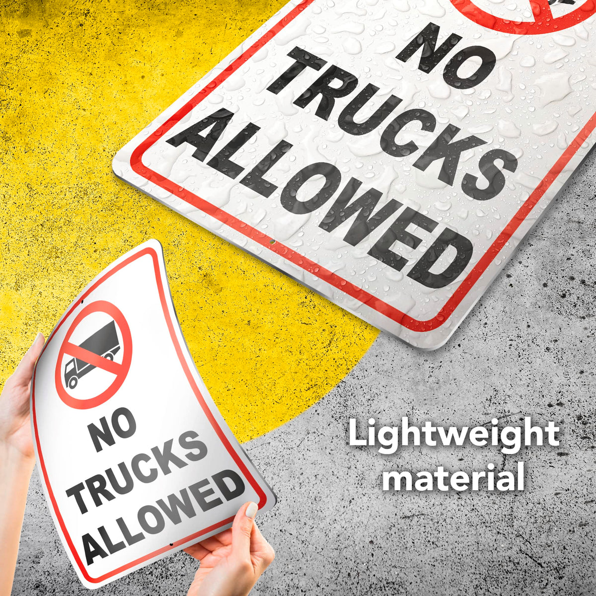 DIMARONGTON No Trucks Sign, UV protected aluminum resists sunlight for durable outdoor use.