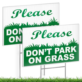 DIMARONGTON please don't park on grass yard sign with double-sided visibility for easy messaging