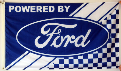 Dimike powered by Ford B SVT banner flag 3x5 feet in a man cave adds dramatic automotive flair
