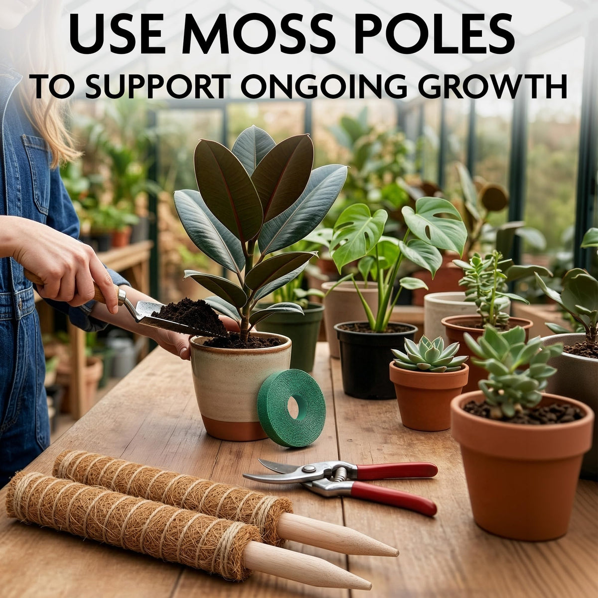 DIMROM Monstera-friendly moss pole supports aerial roots and natural growth.