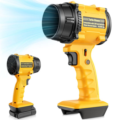 Dinftin cordless leaf blower showing DeWalt 20V battery compatibility for easy power reuse