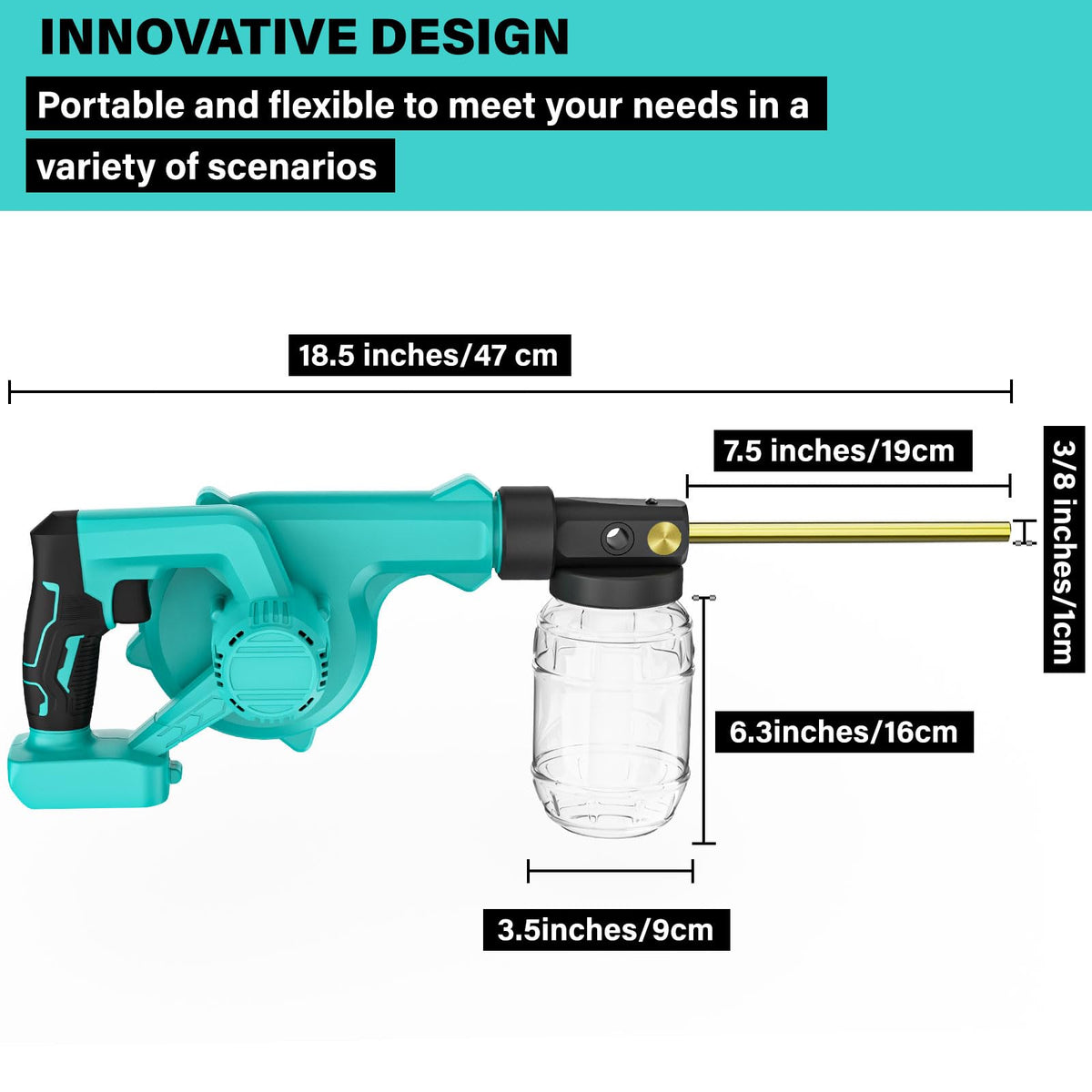 Dinftin package includes duster, leaf blower, tube, and manual for setup.