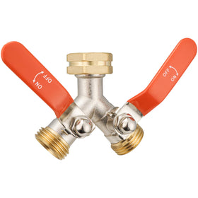 DINGBAI 2 Way Hose Splitter with extended handle for easy operation.