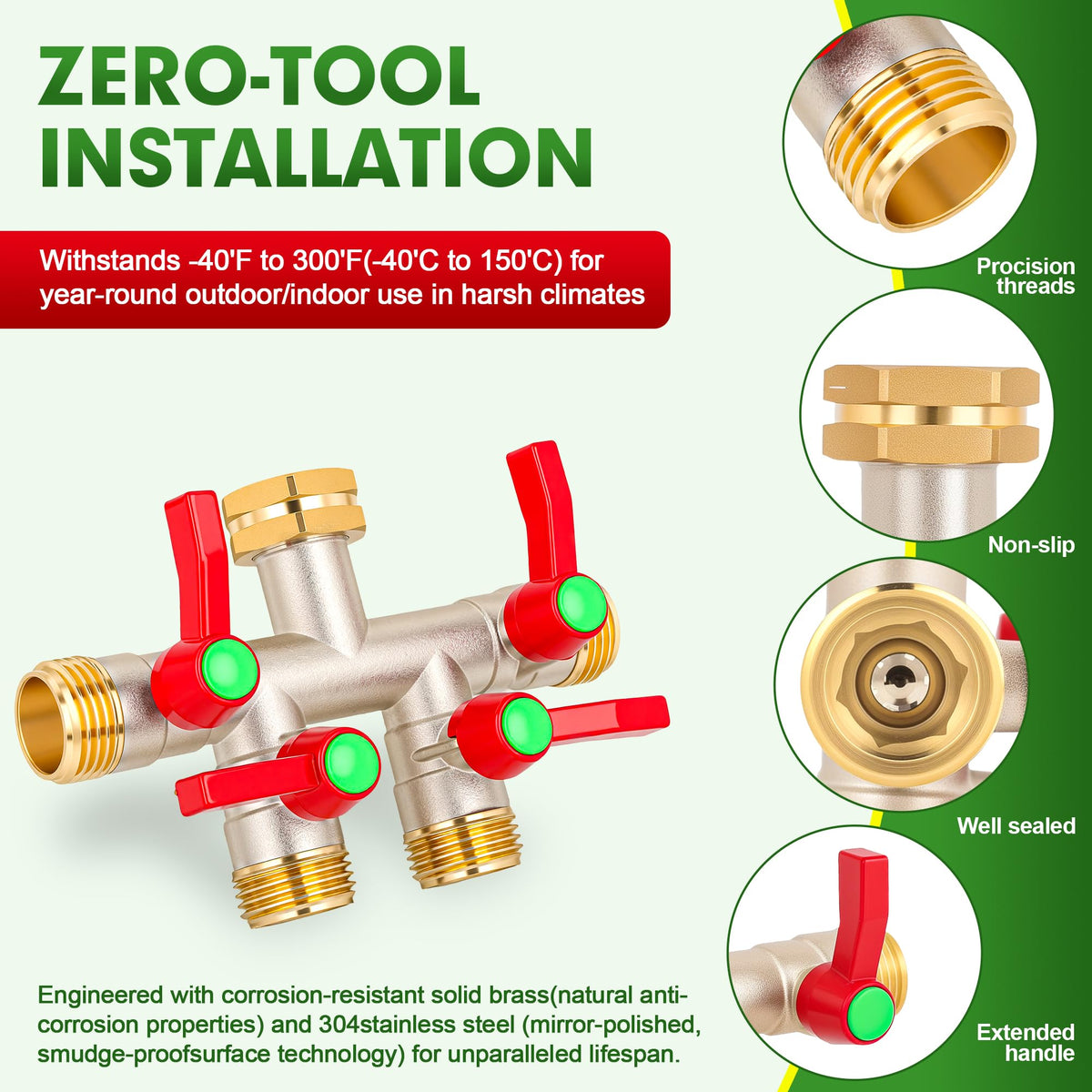 DINGBAI brass hose splitter with long handle for smoother control.