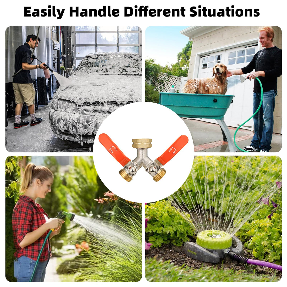 DINGBAI full-flow splitter enables simultaneous watering of two beds.