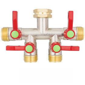 DINGBAI 4-way hose splitter with full-flow outlets for efficient watering.
