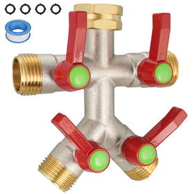 DINGBAI four-way brass hose splitter for full flow and versatile watering tasks.
