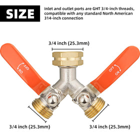 DINGBAI brass dual-outlet manifold shown on a garden faucet.