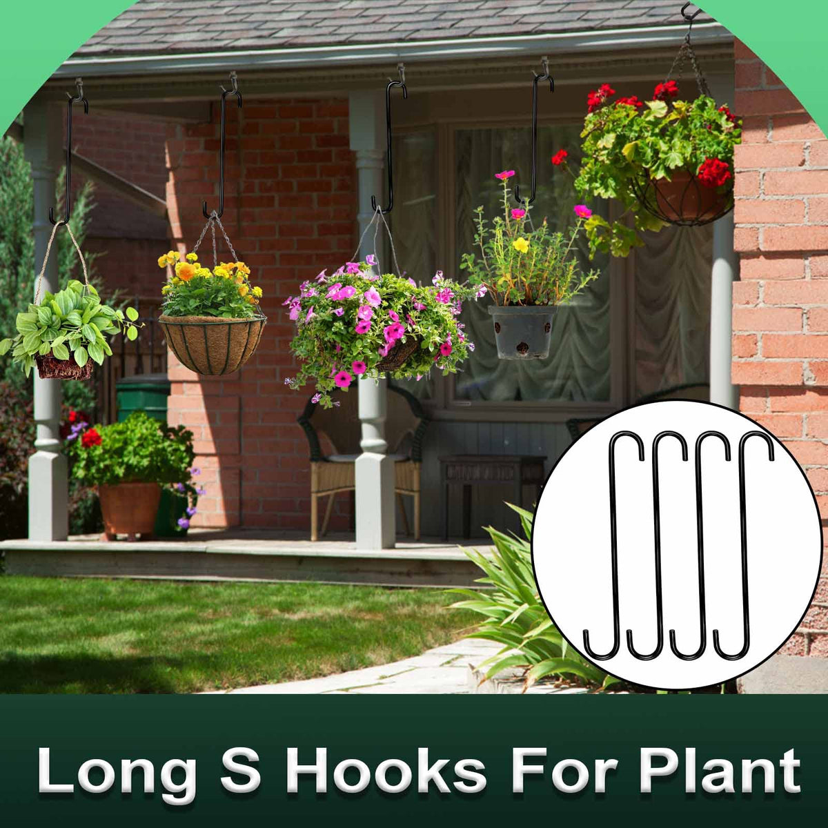 DINGEE 14-inch S hook for bird feeders and outdoor décor.