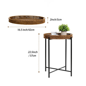 DINGTAI hand-woven tray highlights durable, waterproof rattan for easy transport.