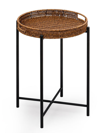 DINGTAI small wicker round end table with removable tray for versatile living room use.