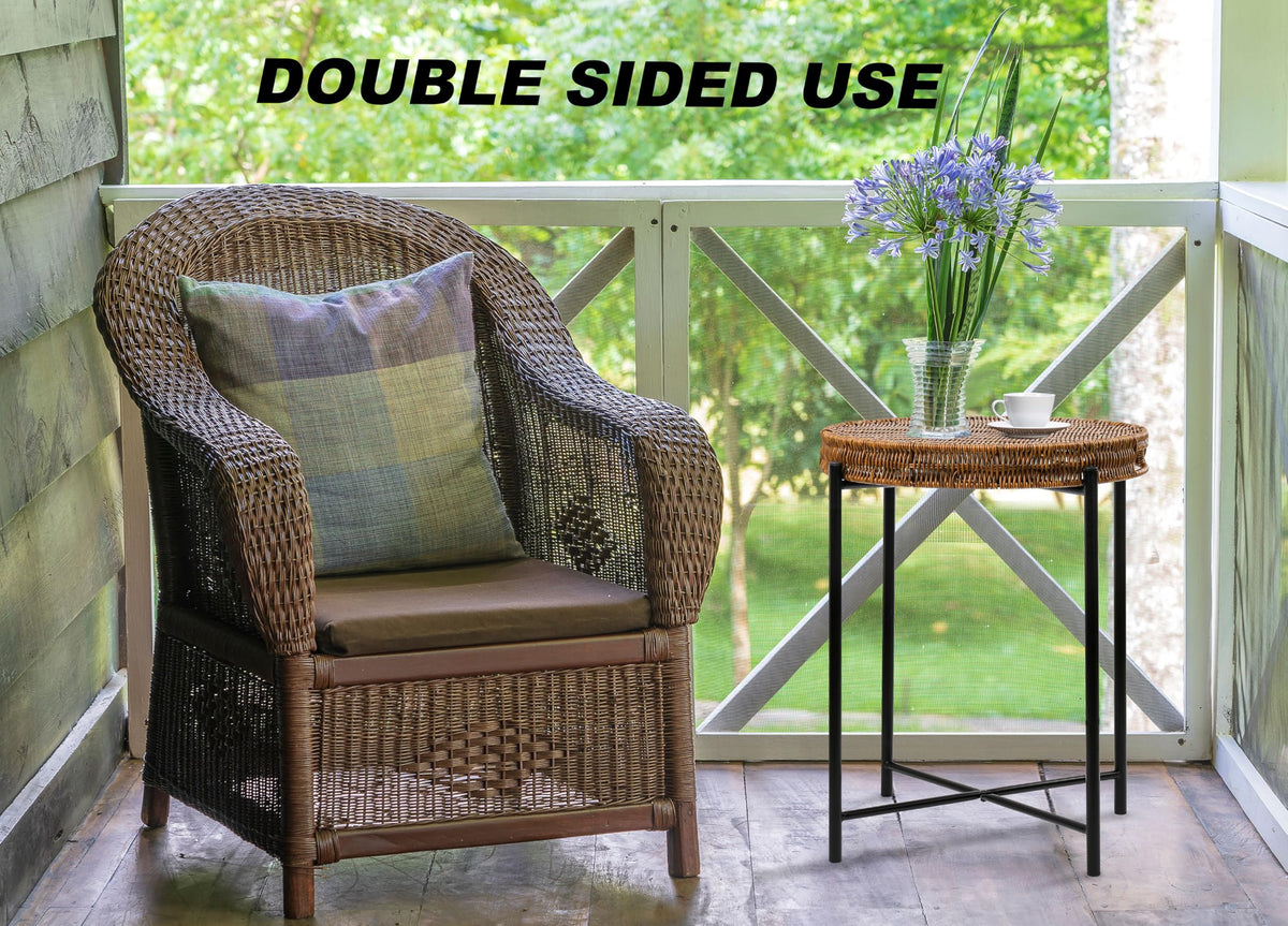 DINGTAI waterproof wicker end table fits patio, balcony, or living room.