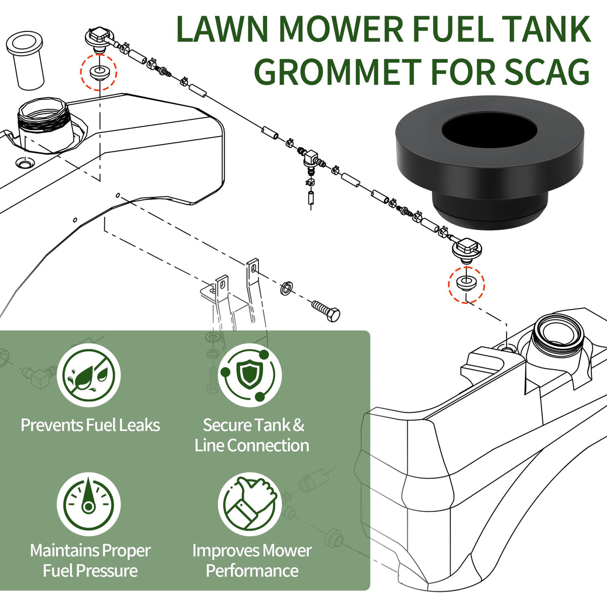 Dinlon 486906 fuel tank grommet side view, robust leak-prevention design.