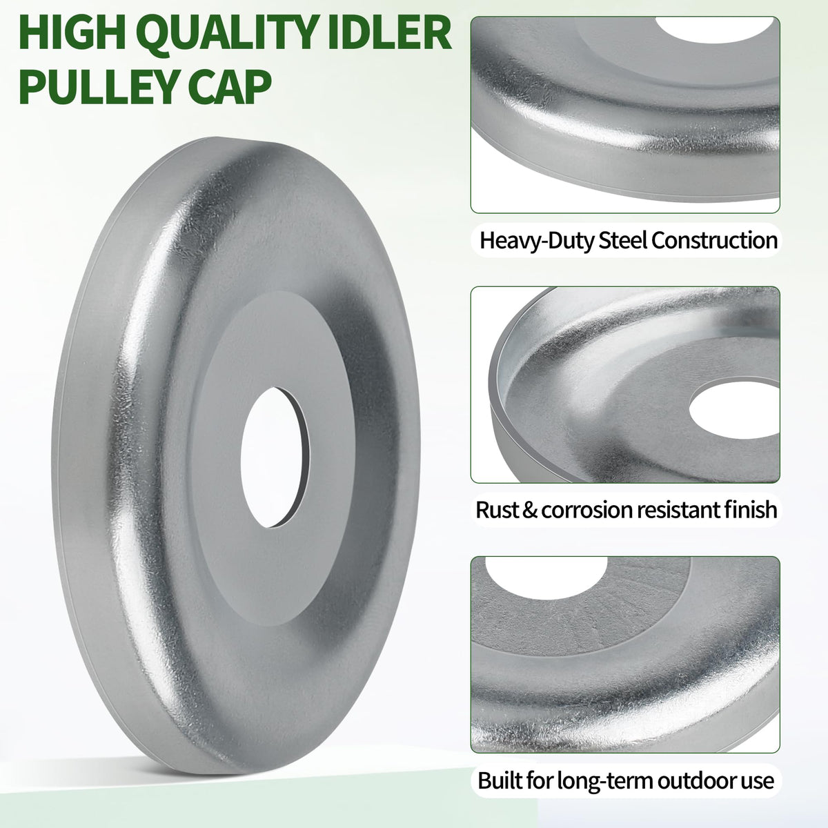 Dinlon idler cap aligns belts for efficient mowing