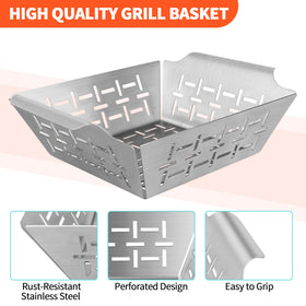 Dinlon grill basket raised-edges prevent food from spilling during tossing.