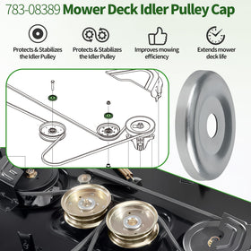 Dinlon idler pulley cap durable construction protects pulleys in rugged mowing conditions