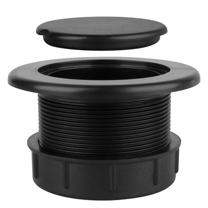 Dinlon umbrella hole ring plug stabilizes a table parasol on a windy patio.