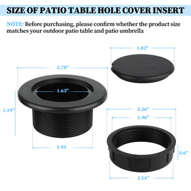 Dinlon umbrella hole ring cap fitted into a table hole for a clean look.