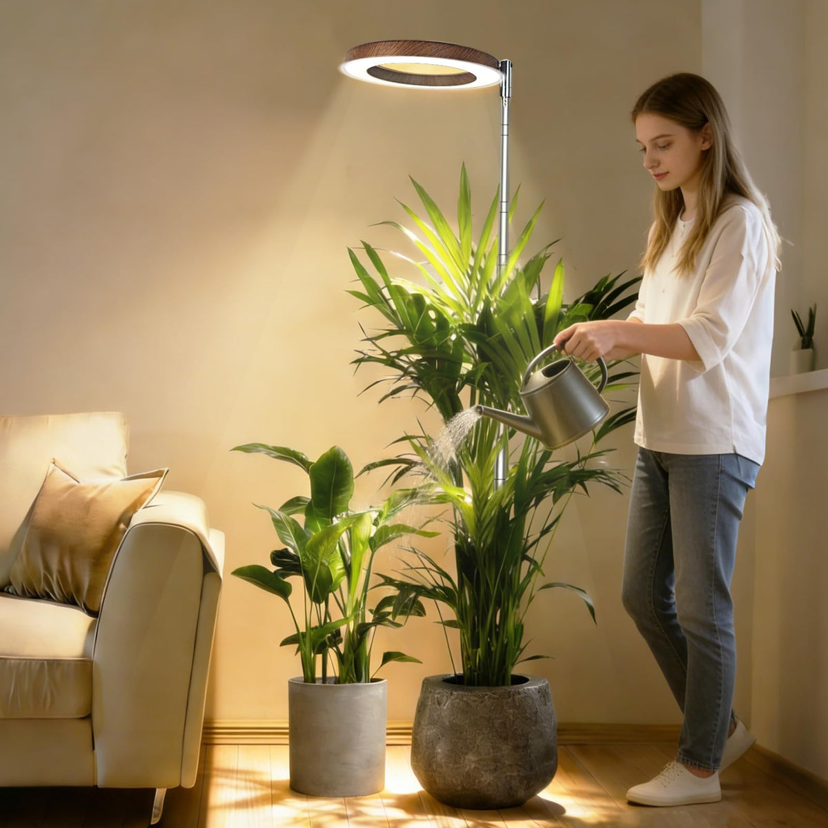 Dirciky wood-grain grow light with full-spectrum LEDs for indoor plants.