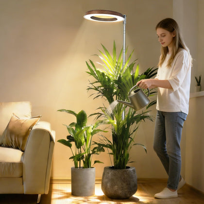 Dirciky wood-grain grow light with full-spectrum LEDs for indoor plants.