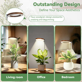 Dirciky wood-grain grow light height-adjustable for different plant sizes.